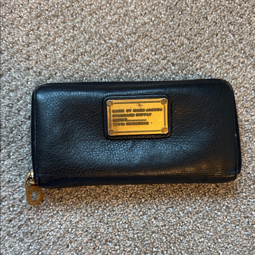 Marc Jacobs Black Leather Wallet with Gold Accent
